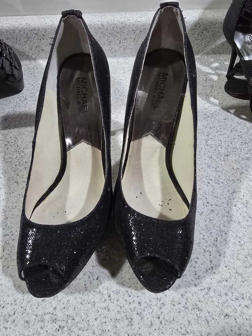 Michael Kors Black Sequin Peep-Toe Heels